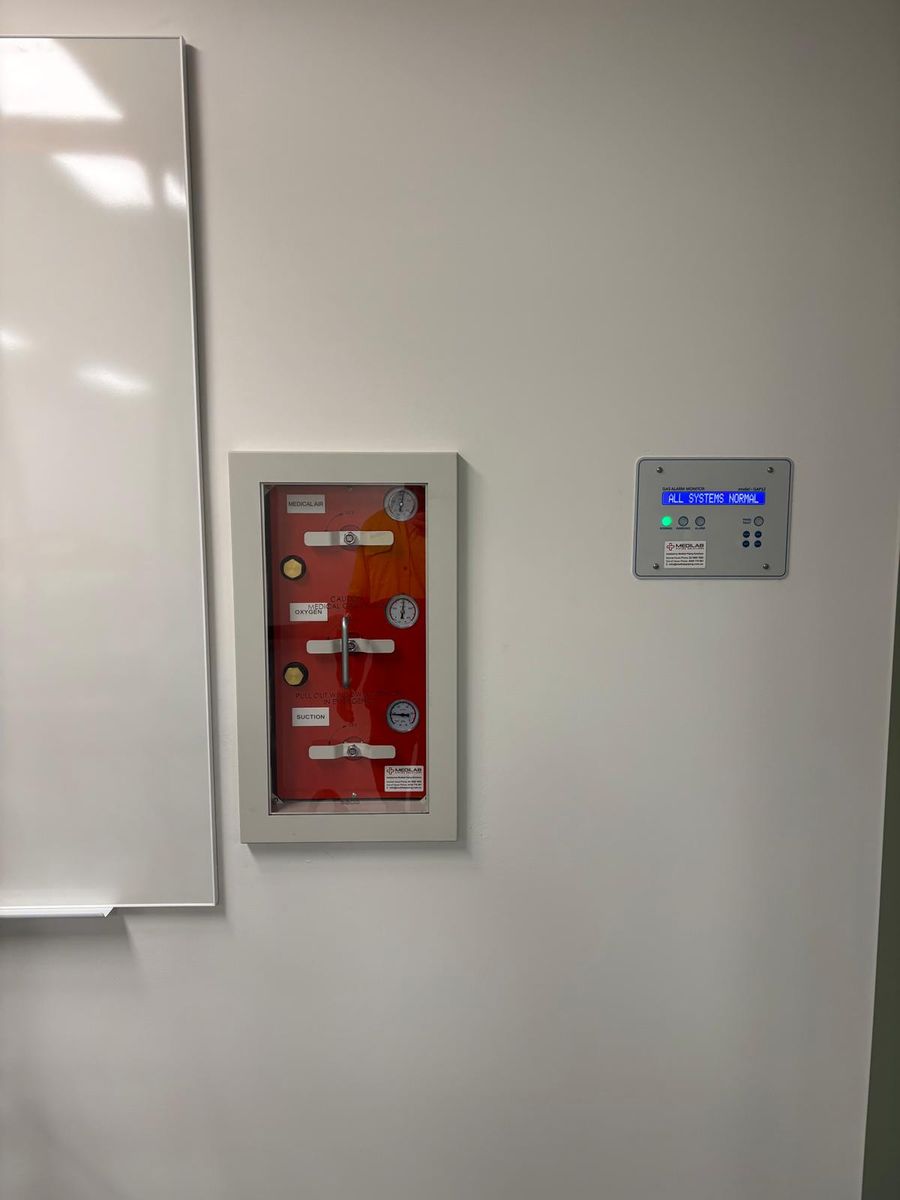 Medical gas isolation valve box and alarm panel